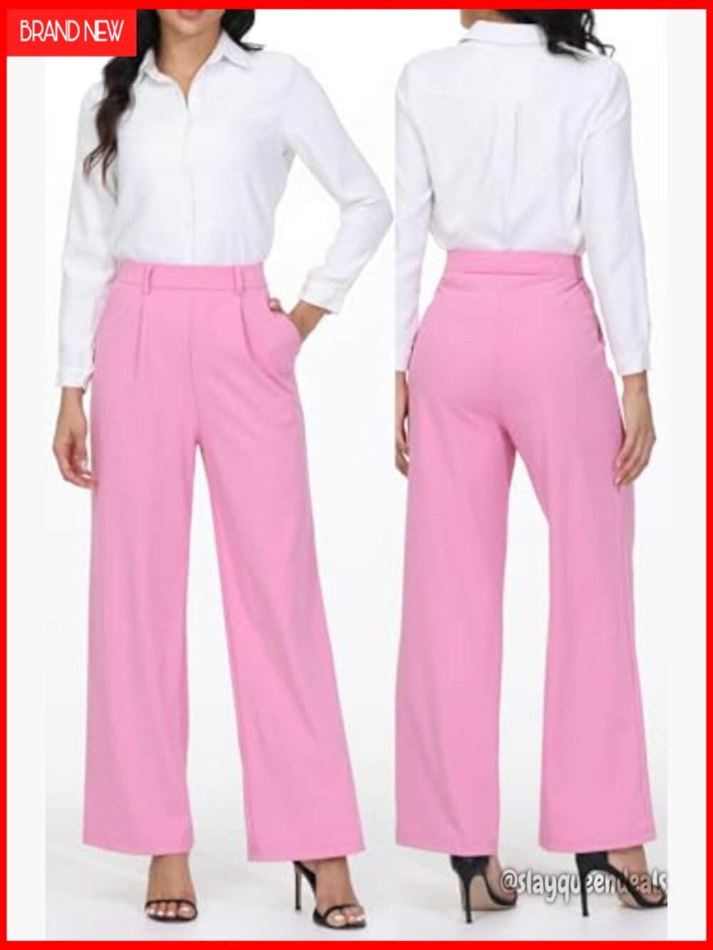 Wide Leg Stretch Sweatpants High Waist Pleated Office Yoga Pants - Picture 2 of 6